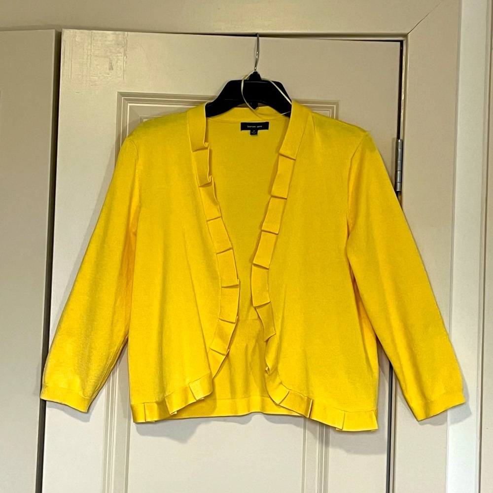 VERVE AMI’  Yellow Front Ruffle Cardigan (M)